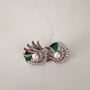 Elegant Silver and Green Pearl Earrings